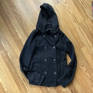 Gray hooded peacoat